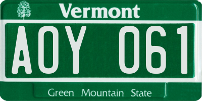 VT license plate AOY061