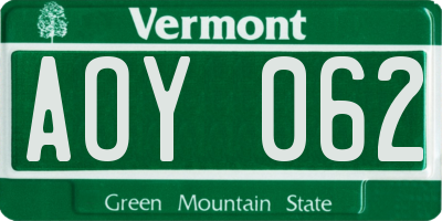 VT license plate AOY062