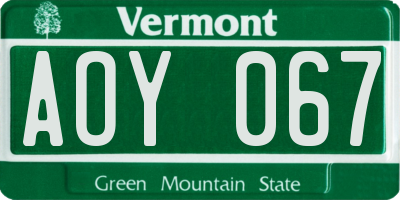 VT license plate AOY067