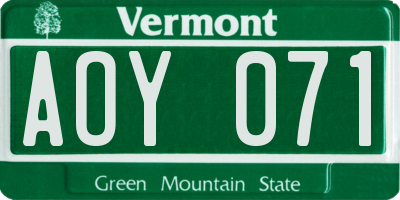 VT license plate AOY071