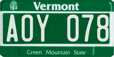 VT license plate AOY078