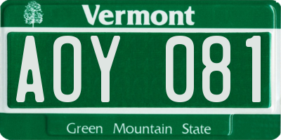 VT license plate AOY081