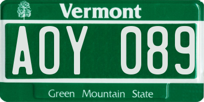 VT license plate AOY089