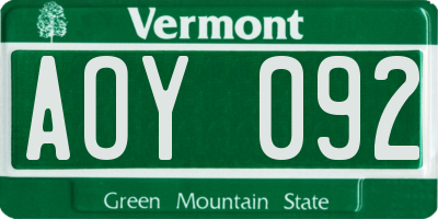 VT license plate AOY092