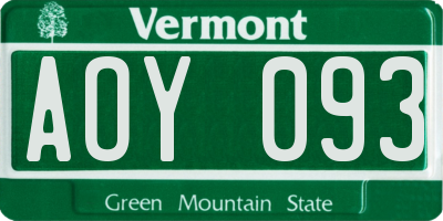 VT license plate AOY093