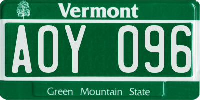 VT license plate AOY096