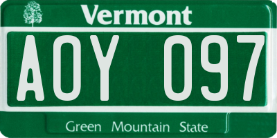 VT license plate AOY097