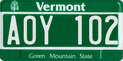 VT license plate AOY102