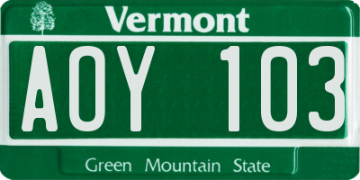 VT license plate AOY103