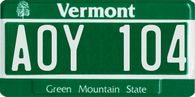 VT license plate AOY104