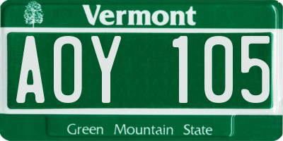 VT license plate AOY105
