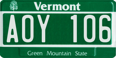 VT license plate AOY106