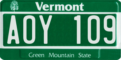 VT license plate AOY109