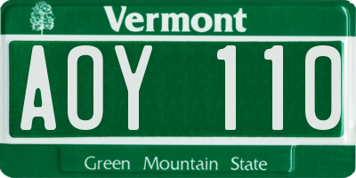 VT license plate AOY110