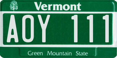 VT license plate AOY111