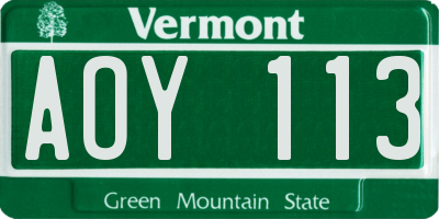 VT license plate AOY113