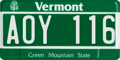 VT license plate AOY116