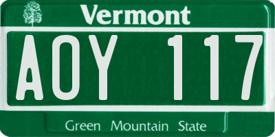 VT license plate AOY117