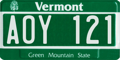 VT license plate AOY121