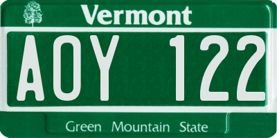 VT license plate AOY122