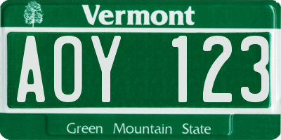 VT license plate AOY123
