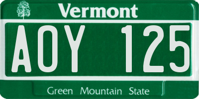 VT license plate AOY125