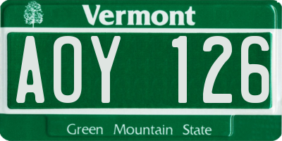 VT license plate AOY126