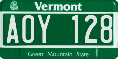 VT license plate AOY128