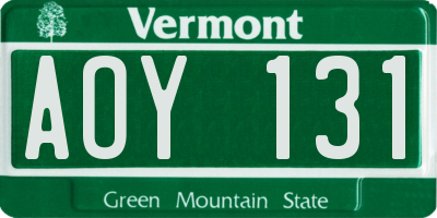 VT license plate AOY131