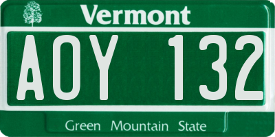 VT license plate AOY132