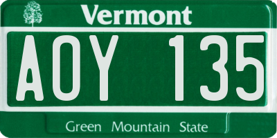 VT license plate AOY135