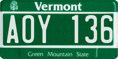 VT license plate AOY136