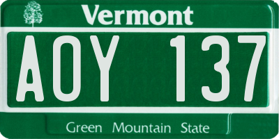 VT license plate AOY137