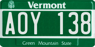 VT license plate AOY138