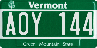 VT license plate AOY144