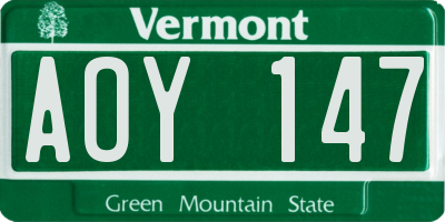 VT license plate AOY147