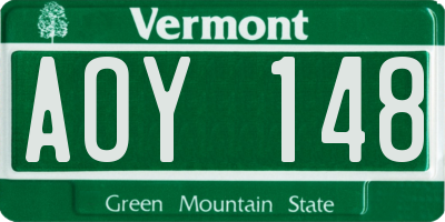 VT license plate AOY148
