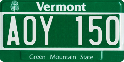 VT license plate AOY150