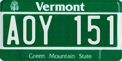 VT license plate AOY151
