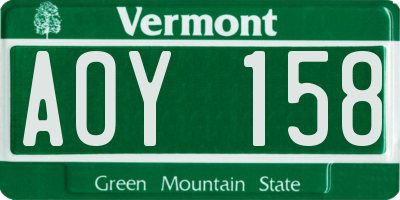 VT license plate AOY158