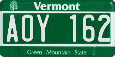 VT license plate AOY162