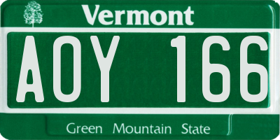 VT license plate AOY166