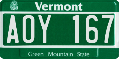 VT license plate AOY167