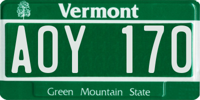 VT license plate AOY170
