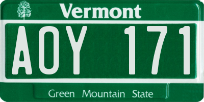VT license plate AOY171