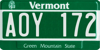 VT license plate AOY172