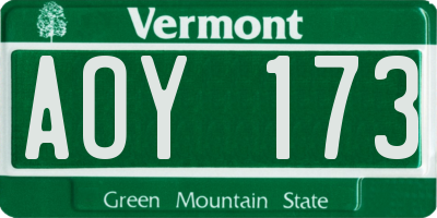 VT license plate AOY173