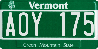 VT license plate AOY175