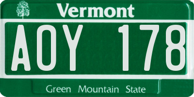 VT license plate AOY178