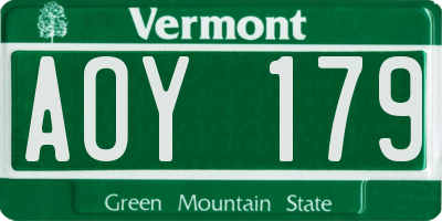 VT license plate AOY179